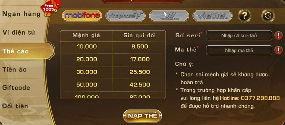 Nạp tiền IWIN68 - Hướng dẫn chi tiết và những điều cần biết 2 Thẻ cào