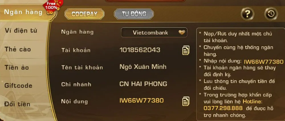 Nạp tiền IWIN68 - Hướng dẫn chi tiết và những điều cần biết 3 Ngân hàng
